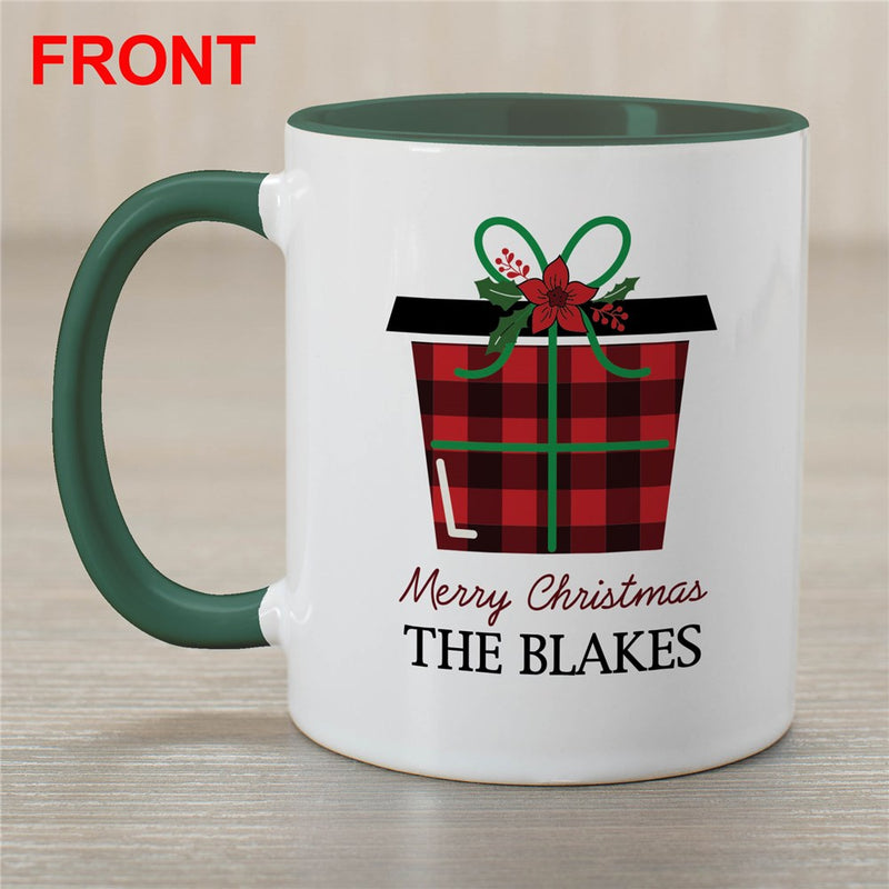 Plaid Present Green Handle Mug - Personalized Red & Black Plaid Mug - LED Gift Works