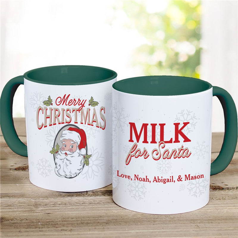 Vintage Santa Green Handle Mug - Personalized Holiday Mug - LED Gift Works