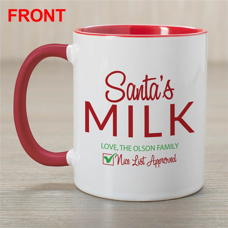 Santa's Milk Mug - Personalized Red Handle Mug - LED Gift Works
