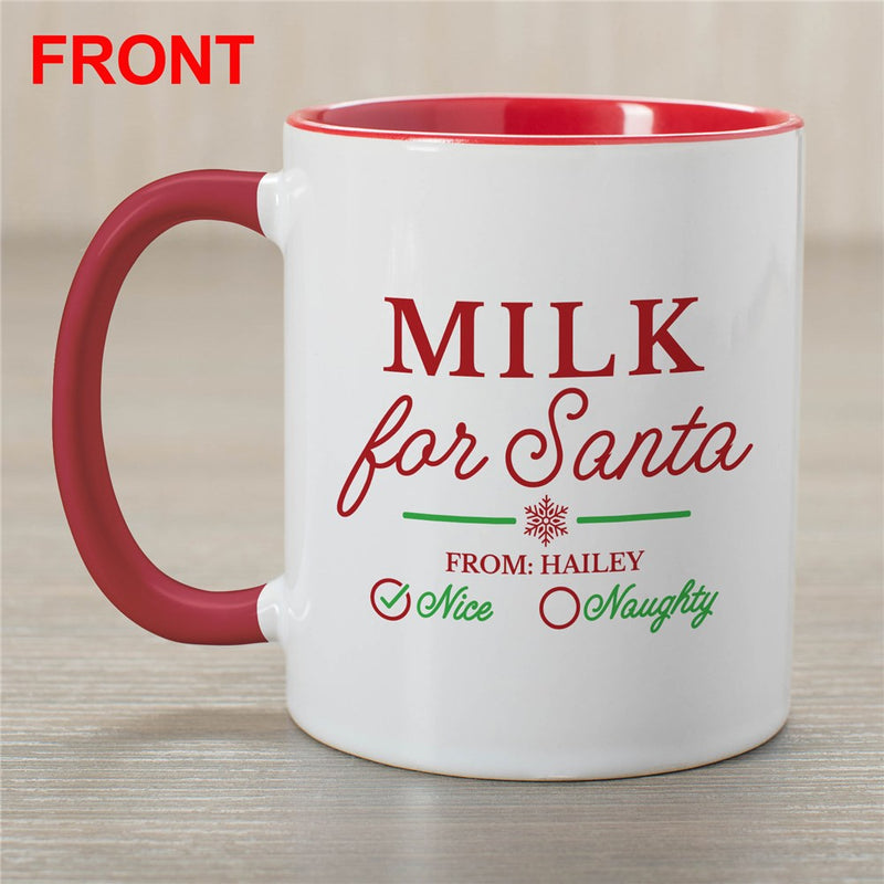 Santa's Milk Check Mark Red Mug - Personalized Holiday Mug - LED Gift Works