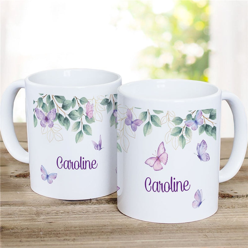 Whimsical Butterflies Name Mug - Personalized Coffee Mug White 11oz - LED Gift Works