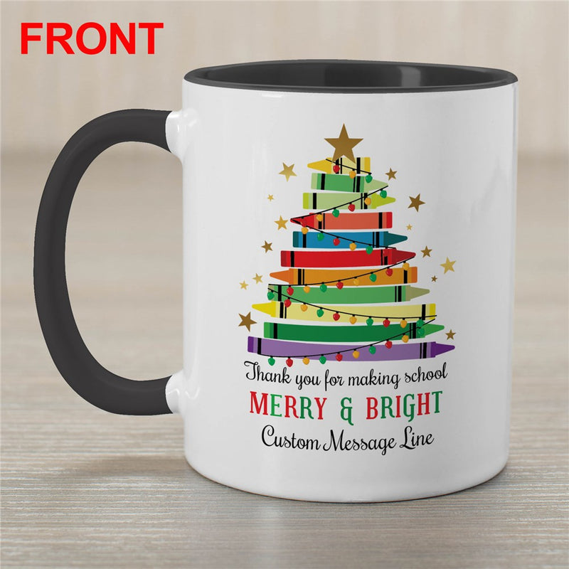 Crayon Christmas Tree Mug - Personalized Teacher Holiday Mug - LED Gift Works