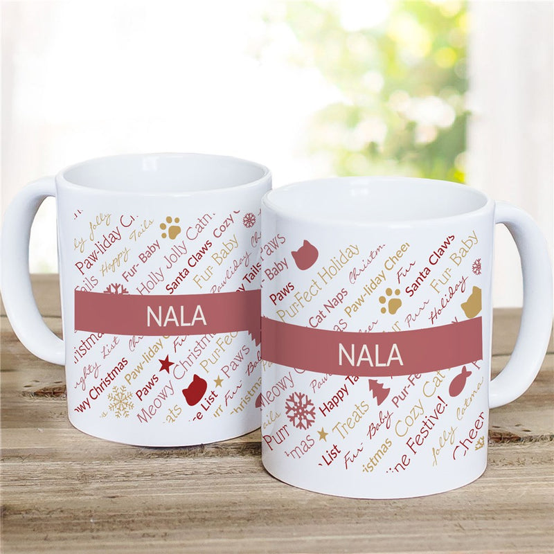 Christmas Cat Word Art Mug - Red or Sage Static Design - LED Gift Works