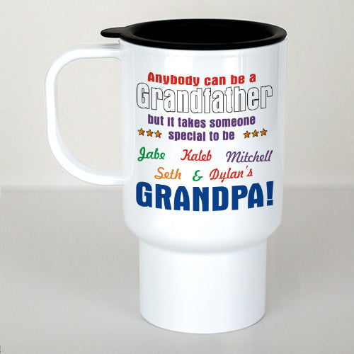 Personalized Anybody Can Be… Grandpa Travel Mug – Custom Grandchildren Names Unique Grandpa Gift - LED Gift Works