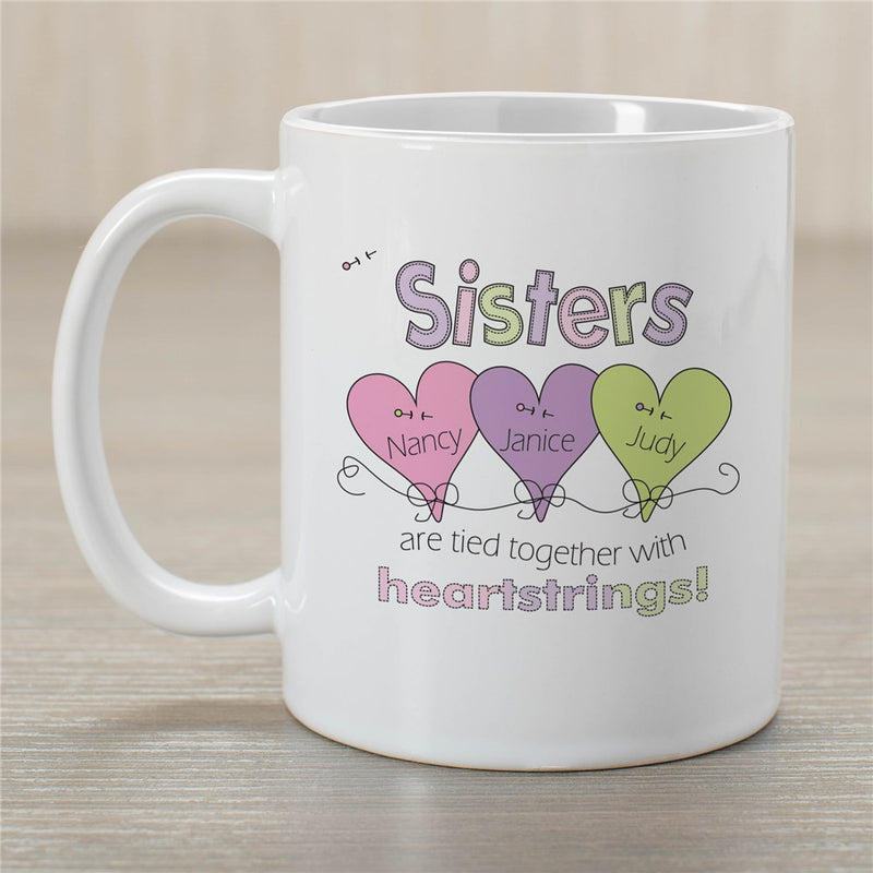 Heartstrings Sisters Coffee Mug - Custom Sentimental Sister Mug - LED Gift Works