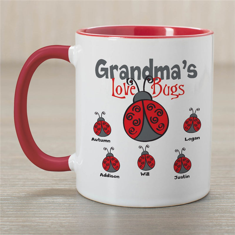 Love Bugs Coffee Mug - Personalized Grandkid Names Mug - LED Gift Works