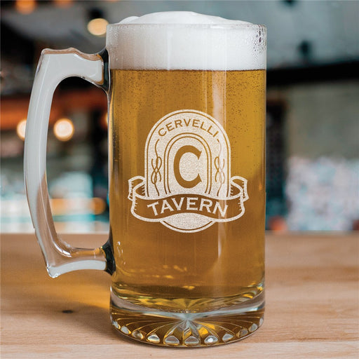 Personalized Tavern Name Glass Mug – Custom Engraved Beer Mug with Tavern Design – Gift for Him, Barware for Home Pub or Man Cave - Way Up Gifts