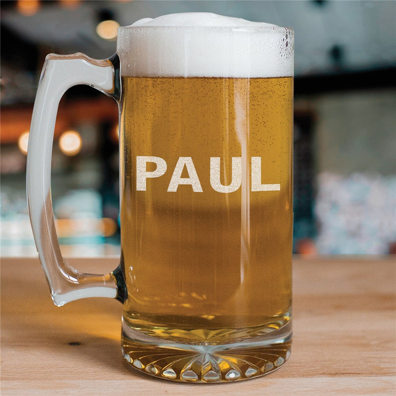 Any Name Personalized Big Glass Mug – Custom Engraved Beer Mug – Large Gift Mug for Men, Dad, Coach, or Groomsman - LED Gift Works