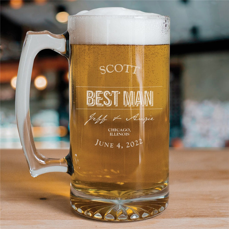 Engraved Big 25 oz. Beer Mug for Groomsmen - Personalized Glass Gift - LED Gift Works