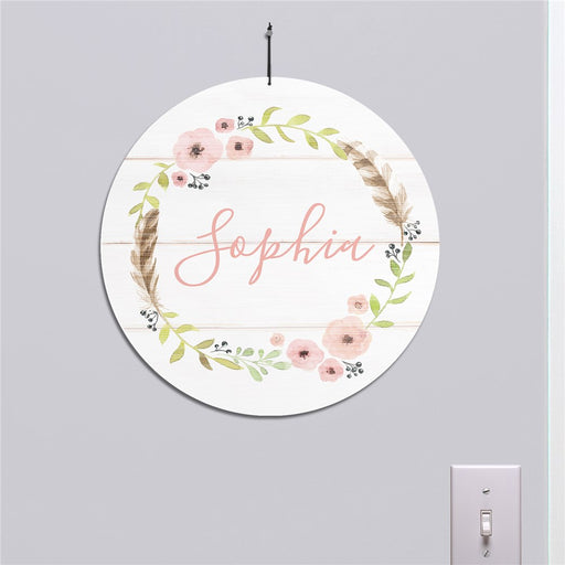 Personalized Flower Wreath Round Wall Sign- Custom Floral Home Decor - Way Up Gifts