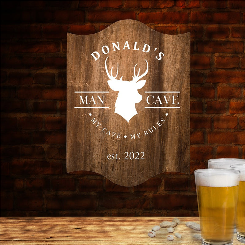 Personalized Deer Head Man Cave Sign – Custom Hunting Lodge Wall Decor for Men’s Cabin or Den - LED Gift Works