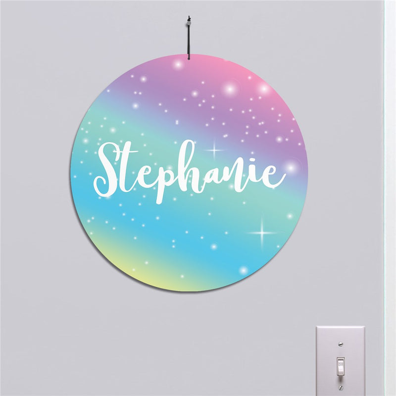 Personalized Rainbow Round Wall Sign- Custom Name Decor for Kids or Nursery - LED Gift Works