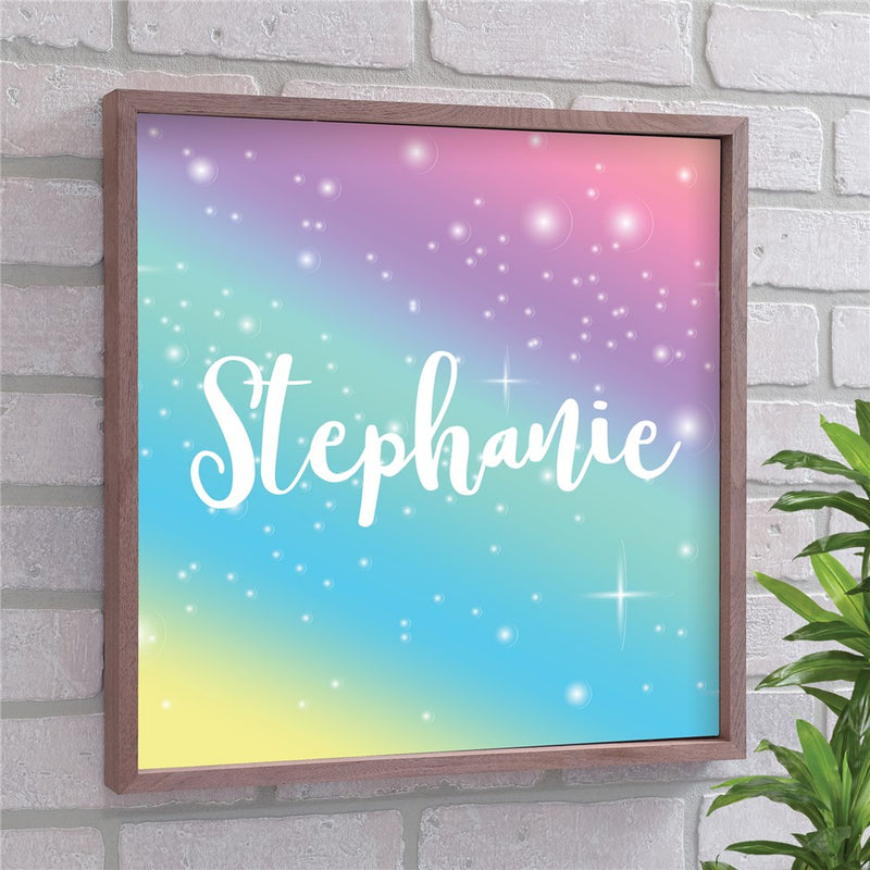 Personalized Rainbow Wall Art - Custom Name Framed Decor for Kids or Nursery - LED Gift Works
