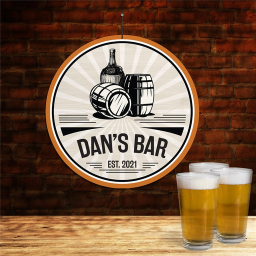 Personalized Bar Wall Sign- Custom Round Pub or Man Cave Decor - Way Up Gifts