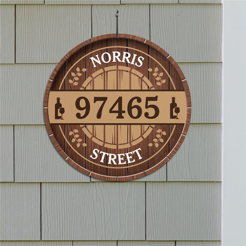 Personalized Wine Barrel Address Wall Sign- Custom Rustic Vineyard-Inspired Decor - LED Gift Works