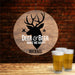 Personalized Deer and Beer Round Wall Sign- Custom Hunting and Drinking Lodge Decor - Way Up Gifts
