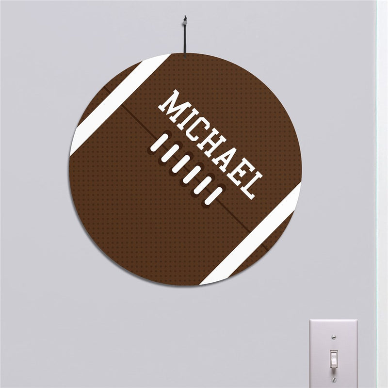 Personalized Football Round Wall Sign- Custom Name Sports Decor for Game Room - LED Gift Works