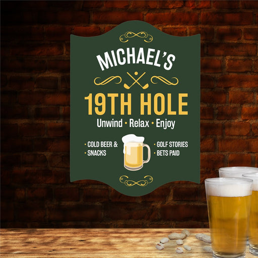 Personalized 19th Hole Golf Wall Sign – Custom Bar Decor for Man Cave or Garage - Way Up Gifts