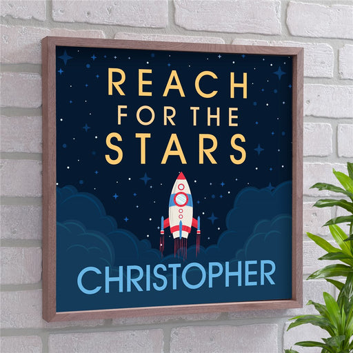 Personalized Reach for the Stars Wall Sign - Custom Inspirational Kids Room Decor - Way Up Gifts