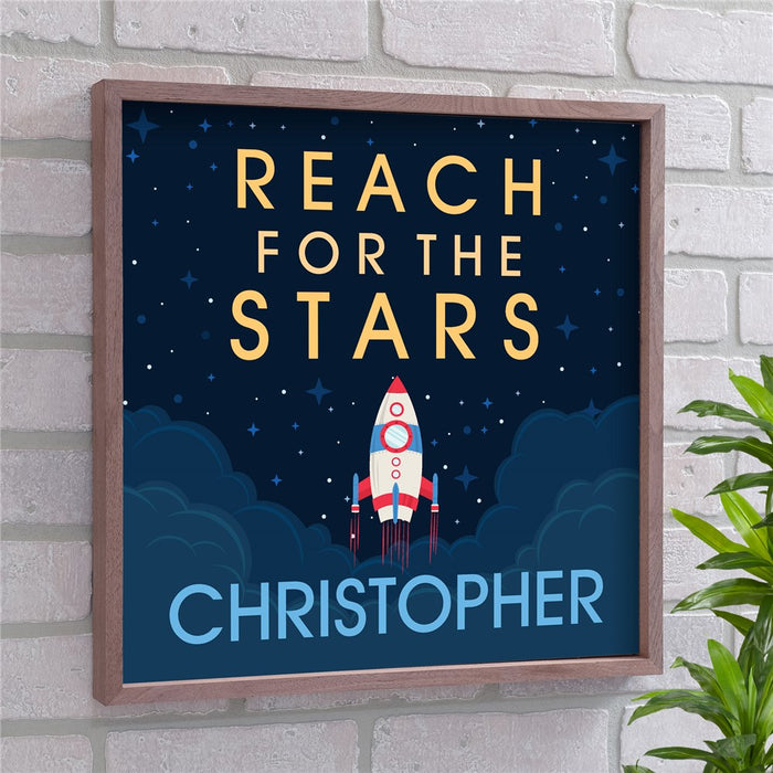 Personalized Reach for the Stars Wall Sign - Custom Inspirational Kids Room Decor - Way Up Gifts