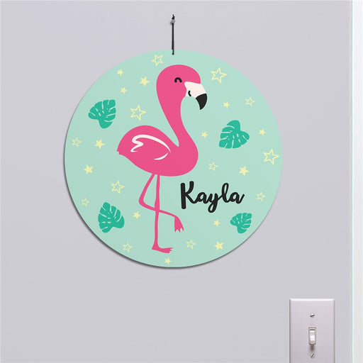 Personalized Flamingo Round Wall Sign- Tropical Custom Summer Wall Decor - Way Up Gifts