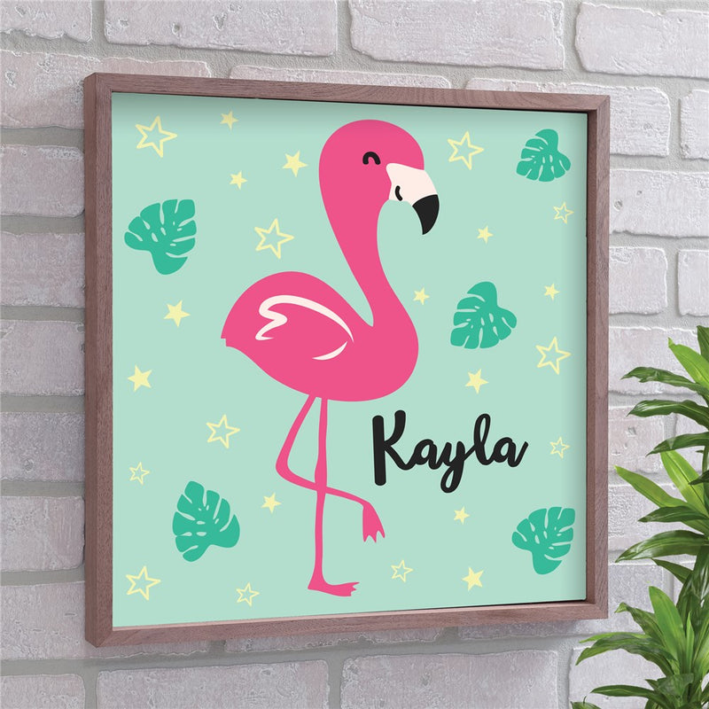 Personalized Flamingo Wall Decor - Custom Framed Tropical Summer Home Accent - LED Gift Works