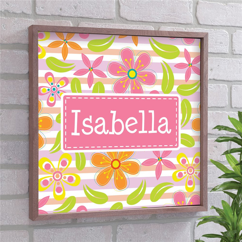 Personalized Floral Pattern Wall Art - Custom Name Botanical Wall Decor - LED Gift Works