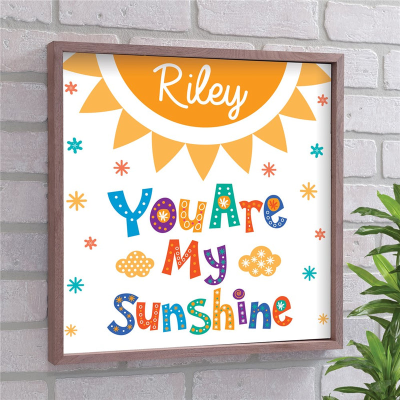 Personalized You Are My Sunshine Wall Sign - Custom Name Framed Kids Room Decor - LED Gift Works