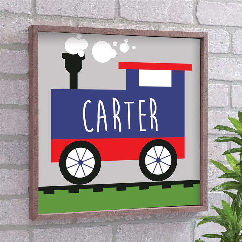 Personalized Train Wall Art - Custom Single Engine Framed Decor for Kids - LED Gift Works