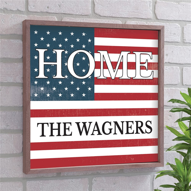 Personalized Patriotic Home Wall Sign - Rustic Americana Wall Decor with Custom Name - LED Gift Works
