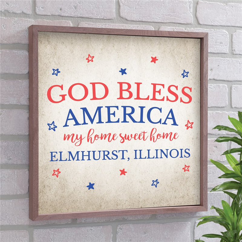Personalized God Bless America Wall Sign - Patriotic Rustic Wall Decor - LED Gift Works