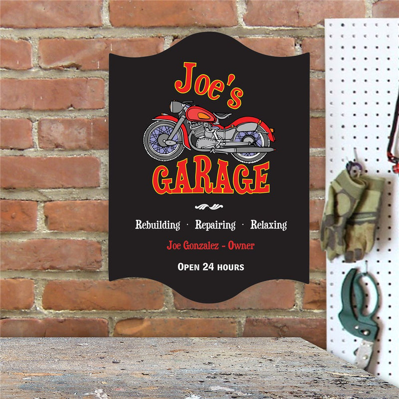 Personalized Garage Sign – Custom Garage Name and Owner's Name Wall Decor with Motorcycle Design - LED Gift Works