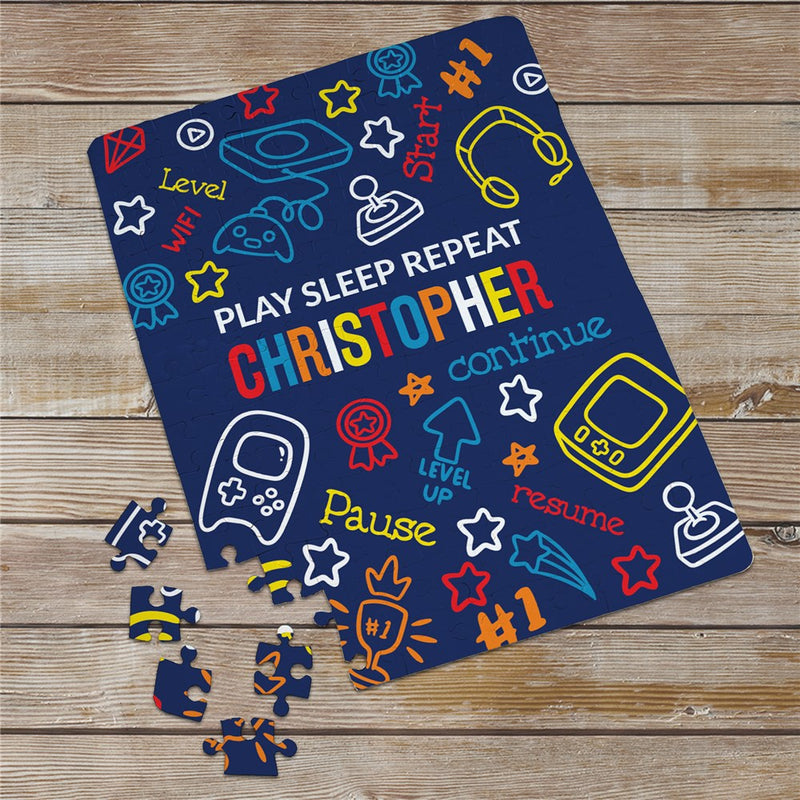 Custom Gaming Play Sleep Repeat Jigsaw Puzzle - LED Gift Works