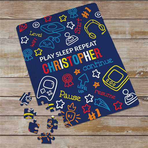 Custom Gaming Play Sleep Repeat Jigsaw Puzzle - LED Gift Works