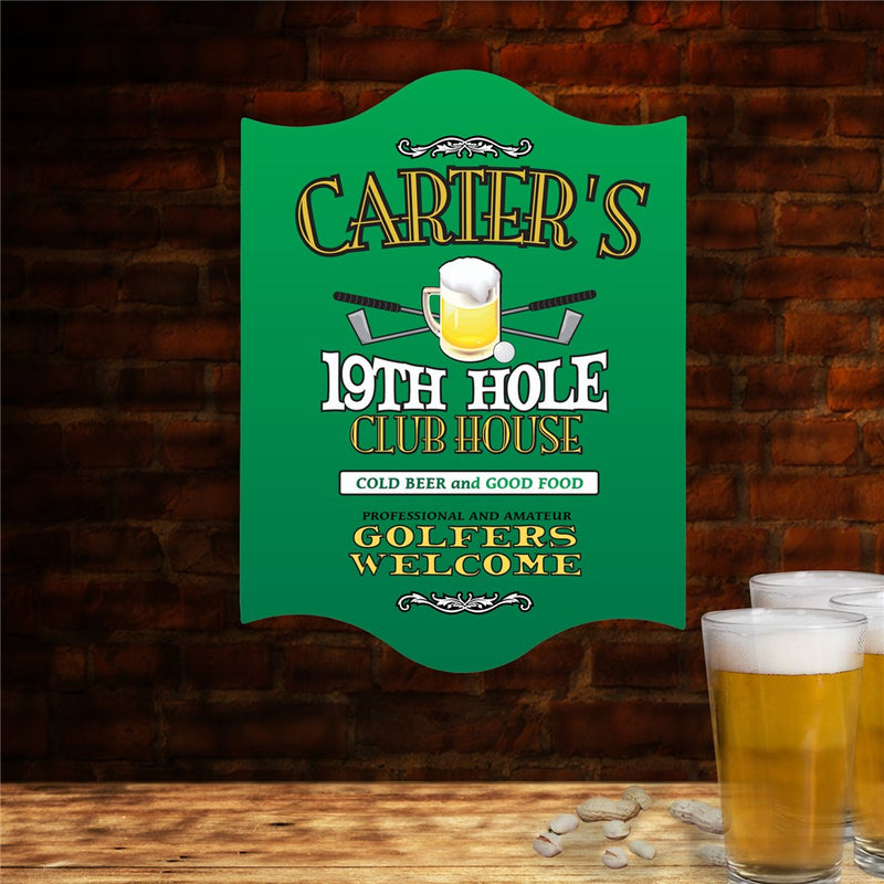 Personalized 19th Hole Club House Sign – Custom Golf Bar Wall Decor - LED Gift Works