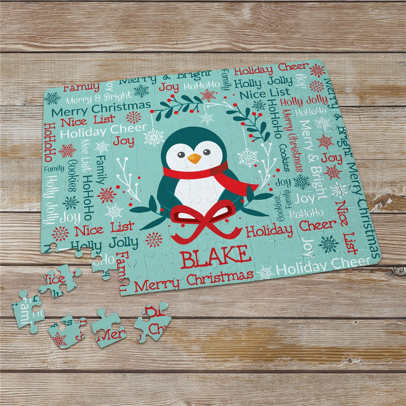 Personalized Christmas Animal Name Art Glossy Puzzle - 130 Pieces - LED Gift Works