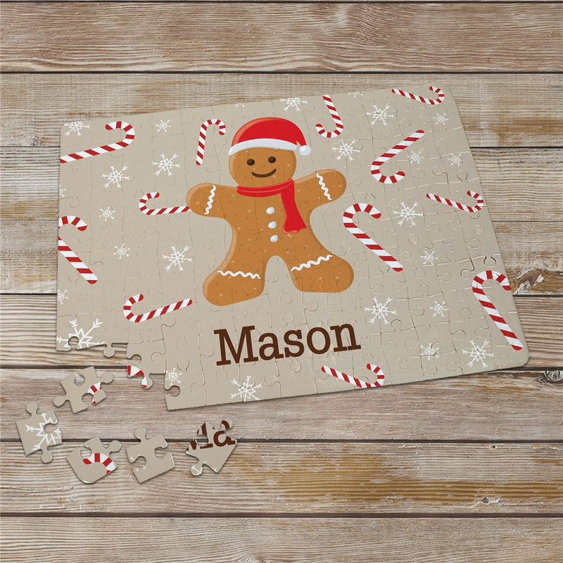 Personalized Gingerbread Boy or Girl Christmas Puzzle With Candy Canes - LED Gift Works