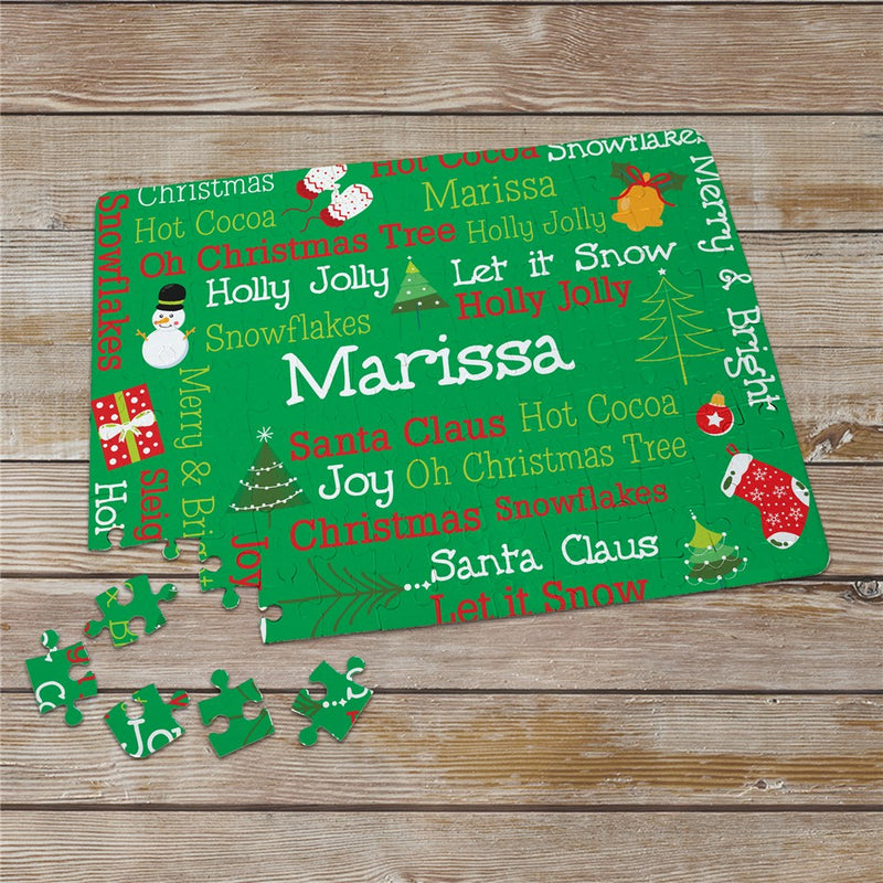 Custom Holiday Christmas Icon Word Art Puzzle - 130 Pieces - LED Gift Works