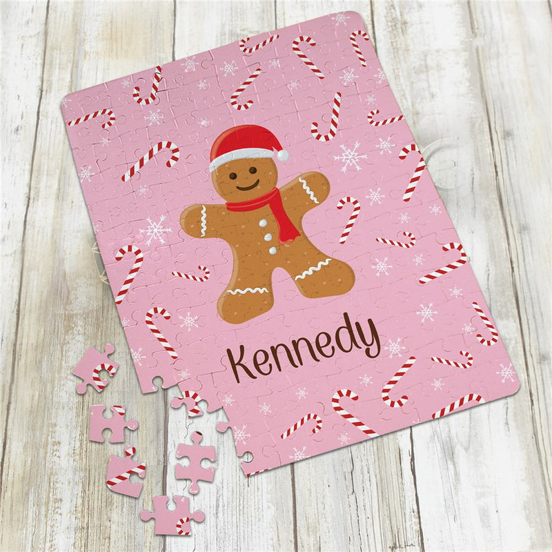 Personalized Pink or Blue Gingerbread Christmas Jigsaw Puzzle - LED Gift Works
