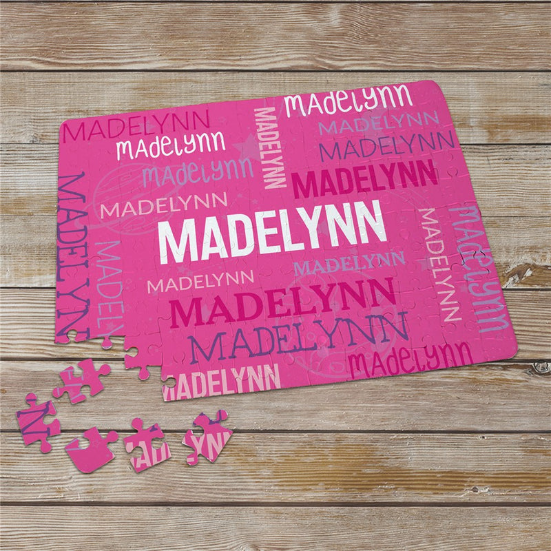 Personalized Pink Galaxy Repeating Name Puzzle - 130 Piece Glossy Design - LED Gift Works