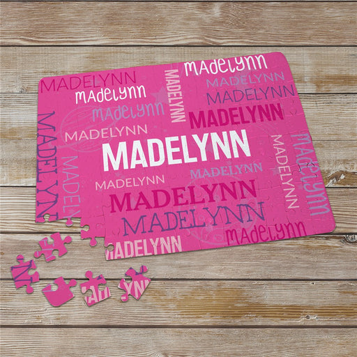 Personalized Pink Galaxy Repeating Name Puzzle - 130 Piece Glossy Design - LED Gift Works