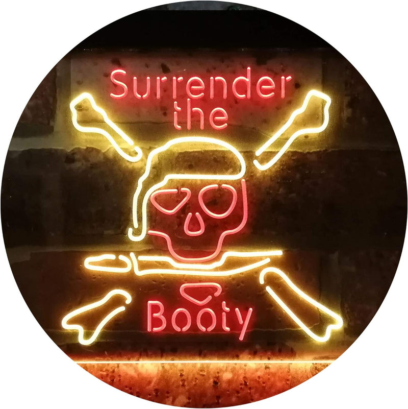 Pirate Skull Surrender The Booty LED Light Sign - LED Gift Works