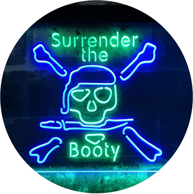 Pirate Skull Surrender The Booty LED Light Sign - LED Gift Works