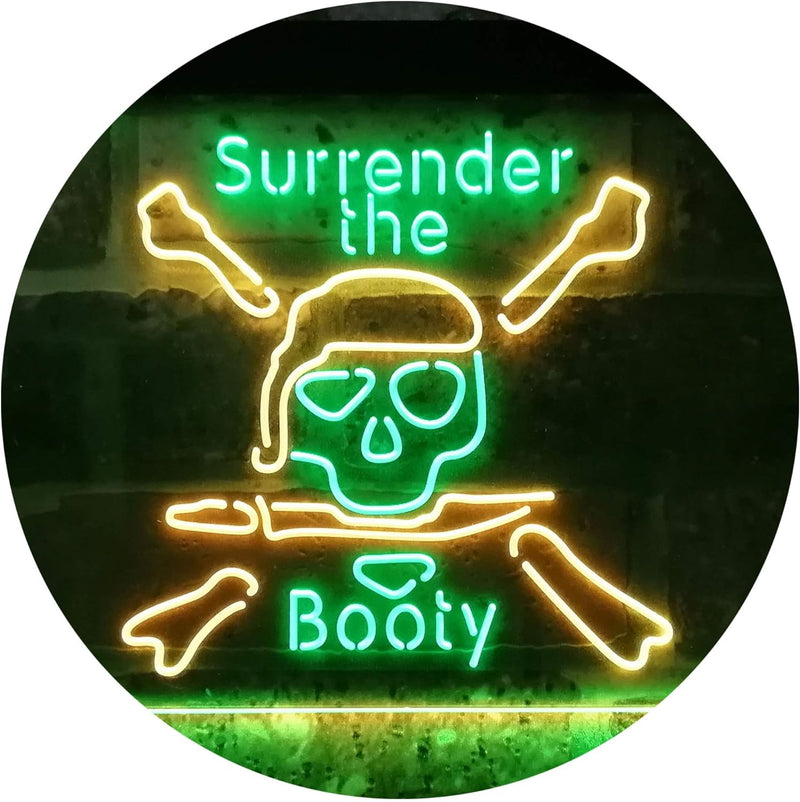 Pirate Skull Surrender The Booty LED Light Sign - LED Gift Works