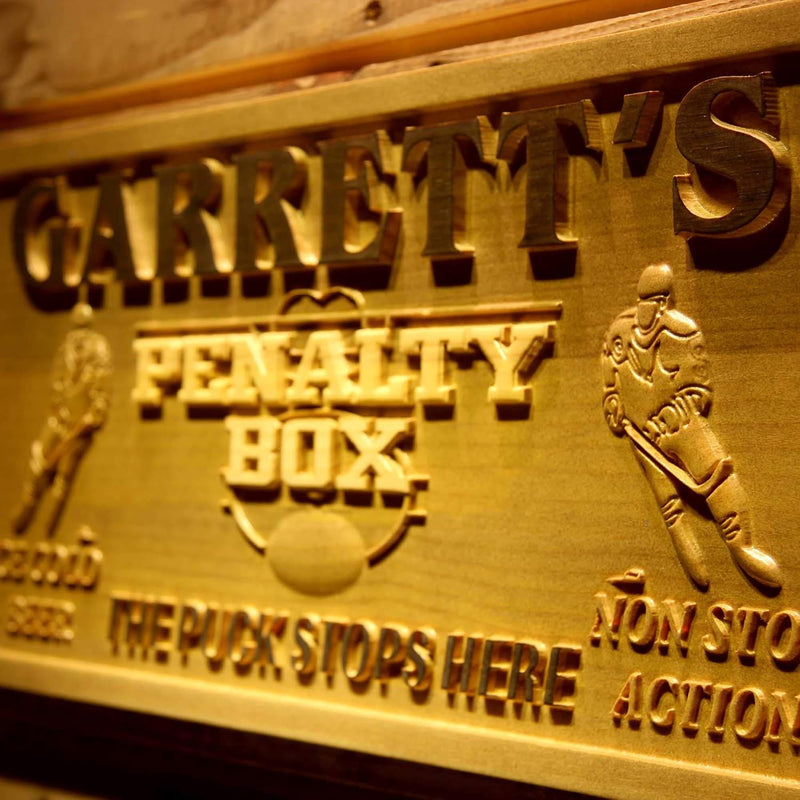 Personalized Hockey Man Cave Penalty Box Custom Wood Sign 3D Engraved Wall Plaque - LED Gift Works