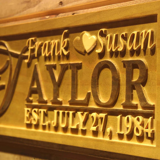 Personalized Custom Wedding Couples Name Anniversary Custom Wood Sign 3D Engraved Wall Plaque - LED Gift Works