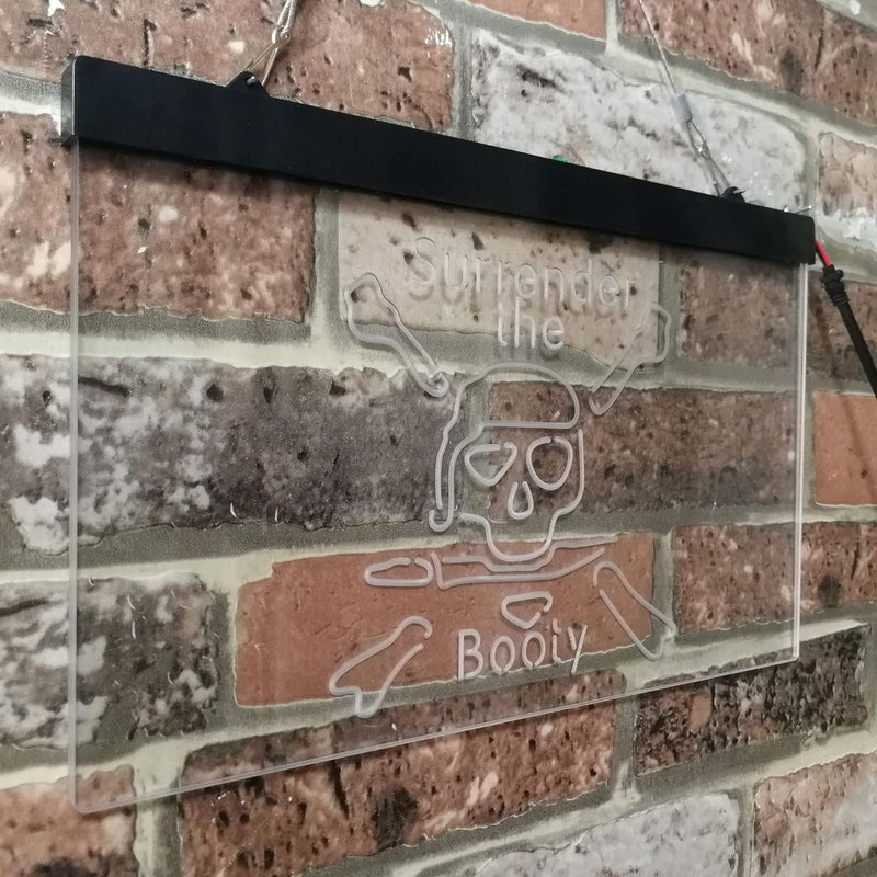 Pirate Skull Surrender The Booty LED Light Sign - LED Gift Works