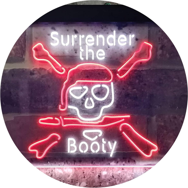 Pirate Skull Surrender The Booty LED Light Sign - LED Gift Works