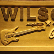 Personalized Guitar Lounge Custom Wood Sign 3D Engraved Wall Plaque - LED Gift Works