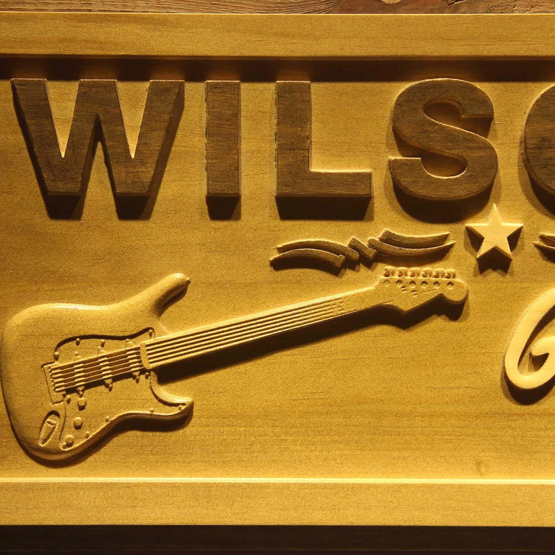 Personalized Guitar Lounge Custom Wood Sign 3D Engraved Wall Plaque - LED Gift Works
